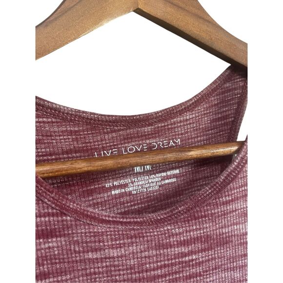 Live Love Dream Tank Top Maroon Heathered Ribbed Racerback Casual - Picture 2 of 4